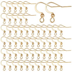 Настоящее золото 18K 100шт 304 французские серьги из нержавеющей стали, плоские крючки для серег, провод уха, с горизонтальной петлей, реальный 18 k позолоченный, 15~17x18 мм, отверстие : 2 мм, 21 датчик, штифты : 0.7 мм