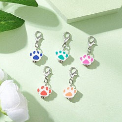 (52) Непрозрачная лаванда Подвесные украшения из полимерной глины и бусин в тибетском стиле ручной работы, отпечаток лапы, с цинковым сплавом застежками омаров коготь, разноцветные, 28.5 мм