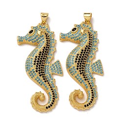Sea Horse Латунные микро проложить кубического циркония подвески, стойки покрытие, долговечный, без свинца и без кадмия, реальный 18 k позолоченный, морской конек, 49.5x21.5x5.5 мм, отверстие : 4.5x3.5 мм