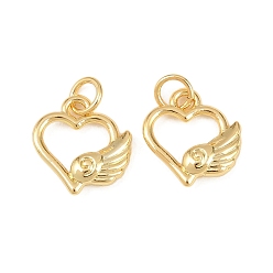 Настоящее золото 18K Латунные подвески, сердце с крыла прелести, стойки покрытие, долговечный, без кадмия и без свинца, реальный 18 k позолоченный, 14x13x3.5 мм, Перейти кольцо: 5x1 мм, внутренний диаметр: 3 мм