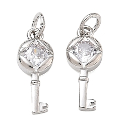 Platino Latón pavimentar colgantes de circonita cúbica transparente, encantos clave, sin plomo y cadmio, chapado en rack, larga duración plateado, Platino, 18x7x3 mm, agujero: 3.5 mm