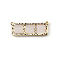 WhiteSmoke Brass Micro Pave Clear Cubic Zirconia Connector Charms, with Resin, Rectangle with Square Links, Rack Plating, Long-Lasting Plated, Cadmium Free & Lead Free, Real 18K Gold Plated, WhiteSmoke, 12x32x3mm, Hole: 1mm