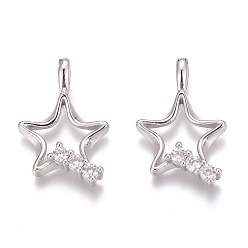 Platinum Brass Micro Pave Clear Cubic Zirconia Pendants, Long-Lasting Plated, Star, Platinum, 18x11x2.5mm, Hole: 1.5mm