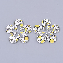 Farbig Pu-Leder große Anhänger, doppelseitiges Gänseblümchenmuster, Blume, Farbig, 50x51x2 mm, Bohrung: 1 mm