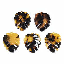 Dark Goldenrod Cellulose Acetate(Resin) Pendants, Leaf, Dark Goldenrod, 28x21.5~22.5x2.5mm, Hole: 1.2mm