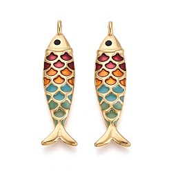 Разноцветный 304 подвески из нержавеющей стали и эмали, рыбы прелести, ионное покрытие (ip), реальный 18 k позолоченный, красочный, 49x13x6 мм, отверстие : 3 мм