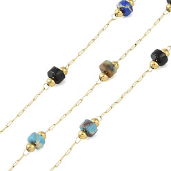 Золотой Ионное покрытие (ip) 304 цепи из нержавеющей стали, с натуральным регалитом, природные гиперстен, природный лазурит, с катушкой, несварные, золотые, 4x2 мм