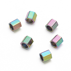 Rainbow Color Ионное покрытие (ip) 304 распорные втулки из нержавеющей стали, шестиугольник, Радуга цветов, 2.1x2.1x2 мм, отверстие : 1.4 мм