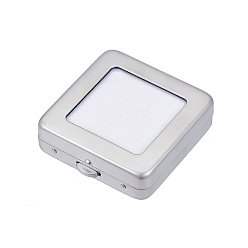 Серебро Железные свободные коробки для демонстрации драгоценных камней, стеклянные верхние витрины для ювелирных изделий с губкой внутри, квадратный, серебряные, 5.5x5.5x1.65 см