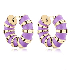 Violett Dicke, emaillierte, gestreifte Creolen, goldener 316 Edelstahlschmuck für Damen, Violett, 18x20.5x6 mm, Stift: 0.9 mm