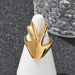 Настоящее золото 18K Жест 304 перстни из нержавеющей стали со стразами для женщин, реальный 18 k позолоченный, 27 мм, внутренний диаметр: 17 мм