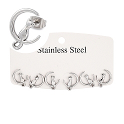 Нержавеющая Сталь Цвет Не тускнеют 3 пары 304 серьги-гвоздики из нержавеющей стали в виде лунного кота для женщин, цвет нержавеющей стали, 16x13 мм