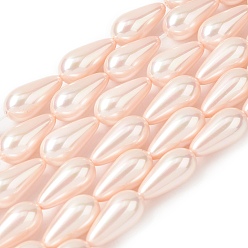Розовый Нити бусин из гальванизированного непрозрачного стекла, имитирующие жемчуг, слеза, туманная роза, 16x8 мм, отверстие : 0.8 мм, около 24 шт / нитка, 15.16'' (38.5 см)