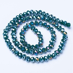 Teal Electroplate Glass Beads Strands, Opaque Solid Color, AB Color Plated, Faceted, Rondelle, Teal, 2.5x2mm, Hole: 0.4mm, about 150~170pcs/strand, 11 inch(27.5cm)