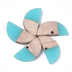 Dark Turquoise Resin & Wood Semi Circle Pendants, Half Round, Dark Turquoise, 14x28x3~3.5mm, Hole: 2mm