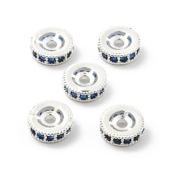 Серебро Латунные микро проложить кубического циркония бусы, долговечный, стойки покрытие, плоско-круглые, серебряные, 7.5x2.5 мм, отверстие : 1.6 мм