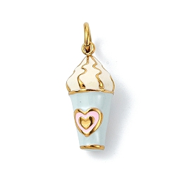 Ice Cream 304 нержавеющей стальной эмали подвески, золотые, светло-голубой, очарование мороженого, 19.5x8.5 мм, отверстие : 4 мм