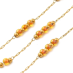 Оранжевый Ручная работа 304 цепи из нержавеющей стали и стеклянных бусин, пайки, с 316 цепью и катушкой из нержавеющей стали, ионное покрытие (ip), оранжевые, Ссылки по теме: 13x3 мм и 5x3 мм