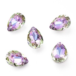 Светло-витражный Стеклянные стразы подвески, с покрытием на задной стороне, граненые, слеза, витражный свет, 16x11x7 мм, отверстие : 1.5 мм