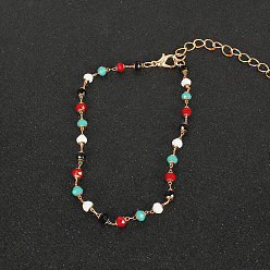 Rondelle Сплав с разноцветными гранеными звеньями из смолы ручной работы браслеты на ногу для женщин, золотые, рондель, 8-5/8 дюйм (220 мм)