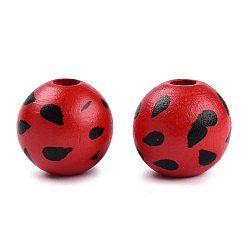 Red Spray Painted Wood Beads, Printed Beads, Round, Red, 15~16x14~15mm, Hole: 3~4mm