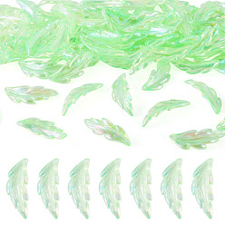 Зеленый Акриловые подвески, перо, uv покрытие, зелёные, 40x14.5x5 мм, отверстие : 1.4 мм