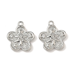 Рождественская елка Рождественские подвески из латуни с микропаве из прозрачных кубических цирконий, долговечный, Реальная платина, рождественская елка, 14x12.5x2.5 мм, отверстие : 1.2 мм