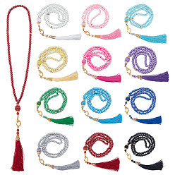 (52) Непрозрачная лаванда 12 шт. 12 Цвета круглые стеклянные бусины с имитацией жемчуга, подвесные украшения с кисточками из полиэстерового шелка, разноцветные, 420x13.5x13.5 мм, 1 шт / цвет