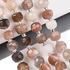 Multi-Moonstone Нити из натуральных бусин из нескольких лунных камней, с бисером, граненые, рондель, 7~8.5x5~7 мм, отверстие : 1 мм, около 22~28 шт / нитка, 7.09~7.87 дюйм (18~20 см)