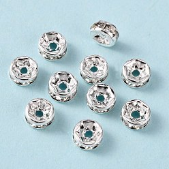 Crystal Brass Grade A Rhinestone Spacer Beads, Silver Color Plated, Nickel Free, Crystal, 6x3mm, Hole: 1mm
