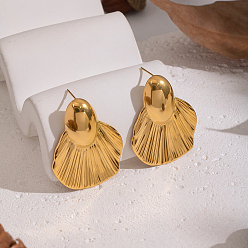 Настоящее золото 18K Европейский стиль 304 серьги-гвоздики из нержавеющей стали, овальный с рыбьим хвостом, реальный 18 k позолоченный, 38x30 мм