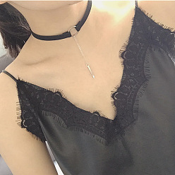 Платина Ожерелья из черного бархата с прямоугольной подвеской из сплава для женщин, платина, 11.81 дюйм (30 см)