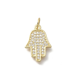 Настоящее золото 18K Латунные микро проложить кубического циркония подвески, hamsa hand charms, без кадмия и без свинца, стойки покрытие, долговечный, с целью перехода в кольце, реальный 18 k позолоченный, 17x12x2 мм, отверстие : 3.5 мм