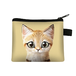 Champagne Yellow Cute Cat Polyester Zipper Wallets, Rectangle Coin Purses, Change Purse for Women & Girls, Champagne Yellow, 11x13.5cm