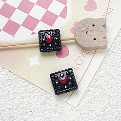 Черный Эмалированные бусины из сплава ко Дню святого Валентина, квадрат с сердцем, чёрные, 11x11 мм, отверстие : 1.8 мм