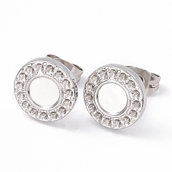 Нержавеющая Сталь Цвет Не тускнеет 304 фурнитура для сережек-гвоздиков из нержавеющей стали, плоские круглые серьги, с уха орехов, цвет нержавеющей стали, 10.5 мм, штифты : 0.6 мм, лоток : 5 мм