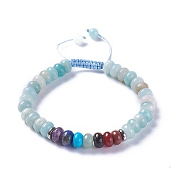 Амазонит Регулируемые нейлоновые шнур плетеный браслеты из бисера, с бусинами из натурального цветочного амазонита и фурнитурой из сплава, 2-1/8 дюйм ~ 2-3/4 дюйм (5.3~7.1 см)