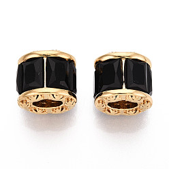 Черный 304 подвески из нержавеющей стали и стекла, колонка очарование, вакуумное покрытие pvd, реальный 18 k позолоченный, граненые, чёрные, 11.5x12.5~13.5x11~11.5 мм, отверстие : 6x5 мм