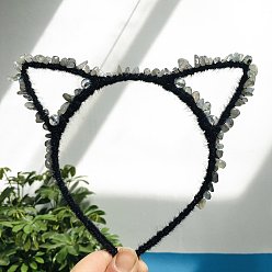 Лабрадорита Ободки для волос из натурального лабрадорита, резинки для волос кошачий глаз, для женщин девушек, 170x150 мм