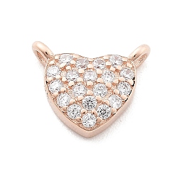 Розовое Золото 925 подвески в форме сердца из стерлингового серебра с микропаве из прозрачных кубических цирконий, с печатью 925, розовое золото , 8x9.5x2.5 мм, отверстие : 1 мм