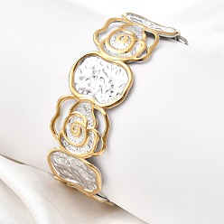 Цветок Кованые 304 браслеты-манжеты из нержавеющей стали для женщин, без кадмия, без никеля и без свинца, цветок, внутренний диаметр: 2-3/8x1-7/8 дюйм (6.1x4.9 см)