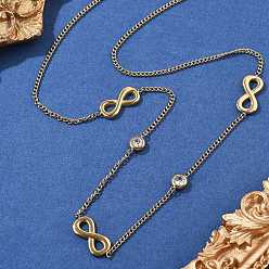 Настоящее золото 18K 304 ожерелья из нержавеющей стали с прозрачным кубическим цирконием в виде бесконечной цепочки для женщин, реальный 18 k позолоченный, 16.73 дюйм (42.5 см)