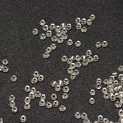 Clear 12/0 Transparent Glass Round Seed Beads, Grade A, Silver Lined, Clear, 1.8~2.0mm, Hole: 0.8mm, about 28000pcs/pound