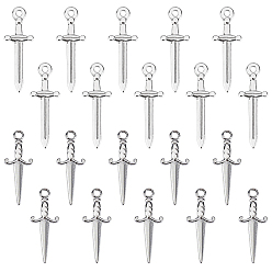 Нержавеющая Сталь Цвет 20 шт 2 стили 304 подвески из нержавеющей стали, очарование меча, цвет нержавеющей стали, 27.5~30.5x10~10.5x2~2.5 мм, отверстие : 2~2.5 мм, 10 шт / стиль