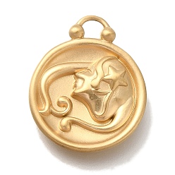 Дева Вакуумное покрытие pvd 304 подвески из нержавеющей стали, плоский круглый с шармом созвездий, реальный 18 k позолоченный, Дева, 20.5x16.5x2.5 мм, отверстие : 2~2.2 мм