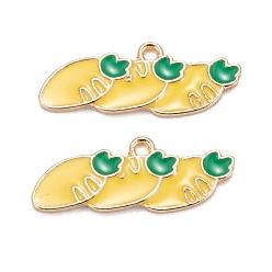 Gold Alloy Enamel Pendants, for Earrings, Light Gold, Carrot, Gold, 10x27x2mm, Hole: 1.6mm