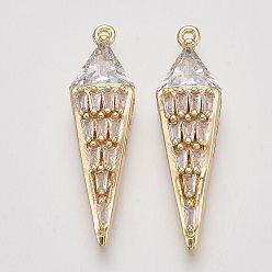 Настоящее золото 18K Латунные микро проложить кубического циркония подвески, двухконусные, прозрачные, без никеля , реальный 18 k позолоченный, 29x8x5.5 мм, отверстие : 1 мм