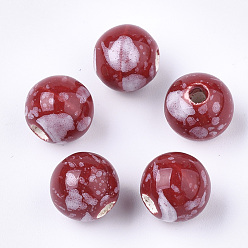 Темно-Красный Фарфоровые бусины ручной работы, фантазии античного стекла фарфора, круглые, темно-красный, 10.5x9.5 мм, отверстие : 2.5 мм