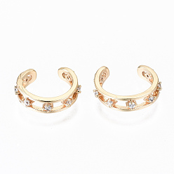 Real 18K Gold Plated Brass Micro Pave Clear Cubic Zirconia Cuff Earrings, Nickel Free, Ring, Real 18K Gold Plated, 12x3mm, Inner Diameter: 9.5mm