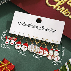 Mixed Shapes 5 пары серег-колец из сплава и эмали с рождественской тематикой, со стразами, золотые, разнообразные, 30x12 мм & 14 мм & 19 мм & 37x15 мм